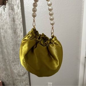 Anthropologie Gold and Green Mini Bag with Beaded Strap